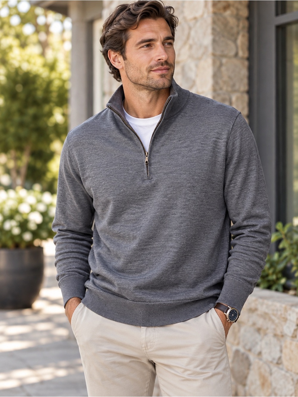 Brooks Brothers Gray Quarter-Zip Merino Wool Sweater